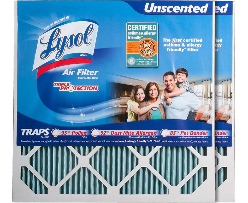 Lysol Triple Protection Furnace/AC Air Filter, 12" x 24" x 1", 2-Pack N60