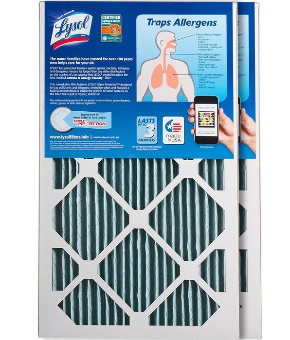Lysol Triple Protection Furnace/AC Air Filter, 12" x 24" x 1", 2-Pack N64