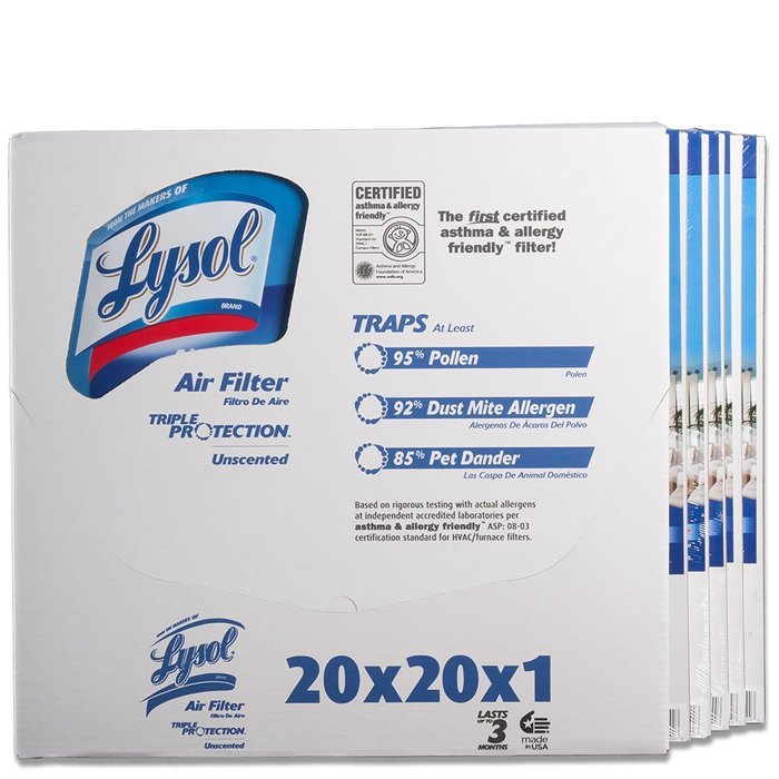 Lysol Triple Protection Furnace/AC Air Filter, 12" x 24" x 1", 2-Pack N70