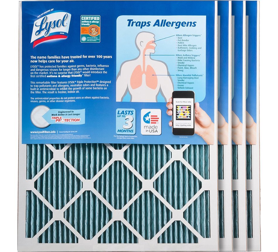 Lysol Triple Protection Furnace/AC Air Filter, 12" x 24" x 1", 2-Pack N71