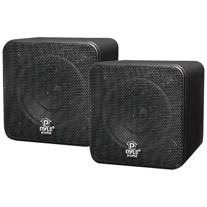 Pyle Home PCB4BK 4" 200W Mini-Cube Bookshelf Black Speakers