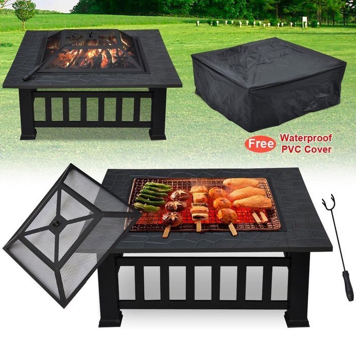Yaheetech 32-Inch Patio Garden Light Fire Pit with Cover, Black N3