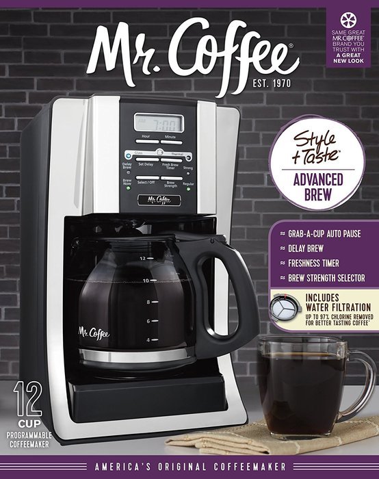 Mr. Coffee BVMC-SJX33GT-AM 12-Cup Programmable Coffee Maker with Thermal Carafe Option, Chrome, FFP Packaging