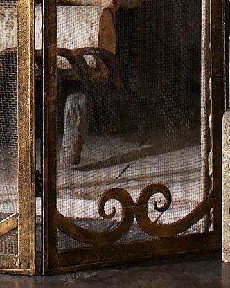 Classic Scroll Antique Gold Iron Fireplace Screen N4