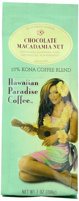 Hawaiian Paradise Coffee 10% Kona Nut Ground Coffee, Chocolate Macadamia, 7 Ounce N4