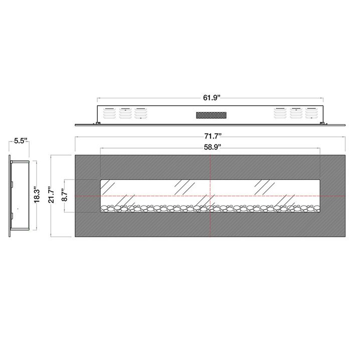 Gibson Living GL5072LE Oakland 72 Inch Log Linear Wall Mounted Electric Fireplace N2