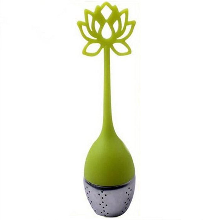 Cute Designed Lotus Shaped Stainless Steel Tea Infuser Teaspoon Silicone Loose Leaf Herb Strainer Filter Blue N3