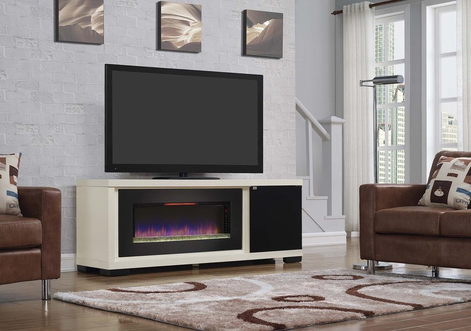 ClassicFlame 47IMM4931-T406 Brickell TV Stand for TVs up to 80", Antique White (Electric Fireplace sold separately) N3