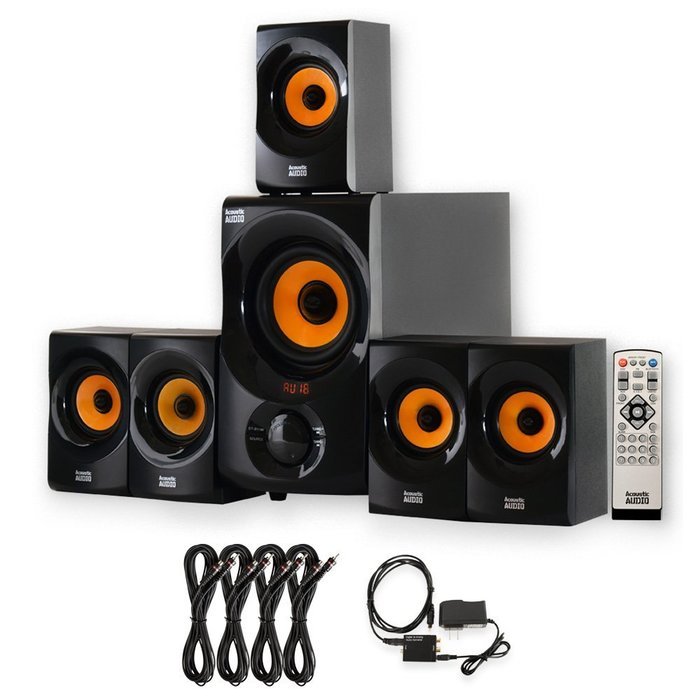 Acoustic Audio AA5170 Home 5.1 Bluetooth Speaker System with Optical Input and 4 Extension Cables