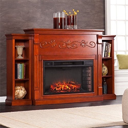 Pemberly Row Bookcase Electric Fireplace in Mahogany