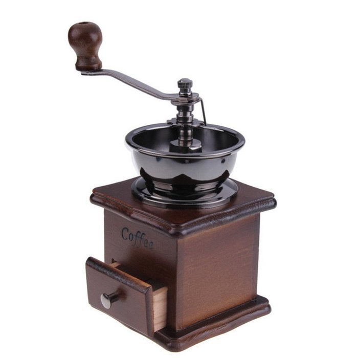 Manual Coffee Mill Wood Stand Bowl Antique Hand Coffee Bean Grinder
