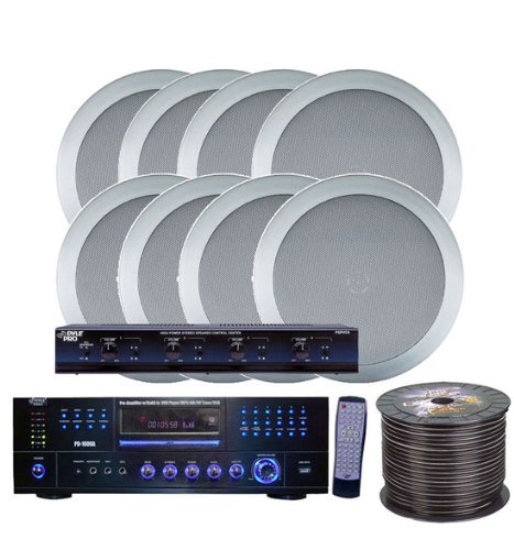 Pyle KTHSP85DVSL 4 Room Home In-Ceiling Speakers W/DVD/MP3 Amp System (Silver)
