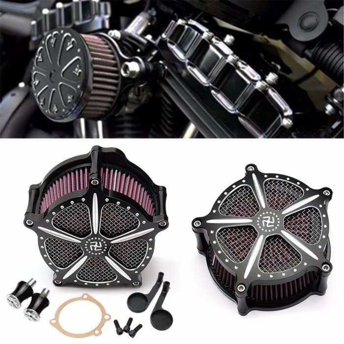 Air Filter,LOPEZ Black Air Cleaner Intake Filter Kits For 2008-2009 Motorcycle Harley Cross Bones Rocker Softail N7