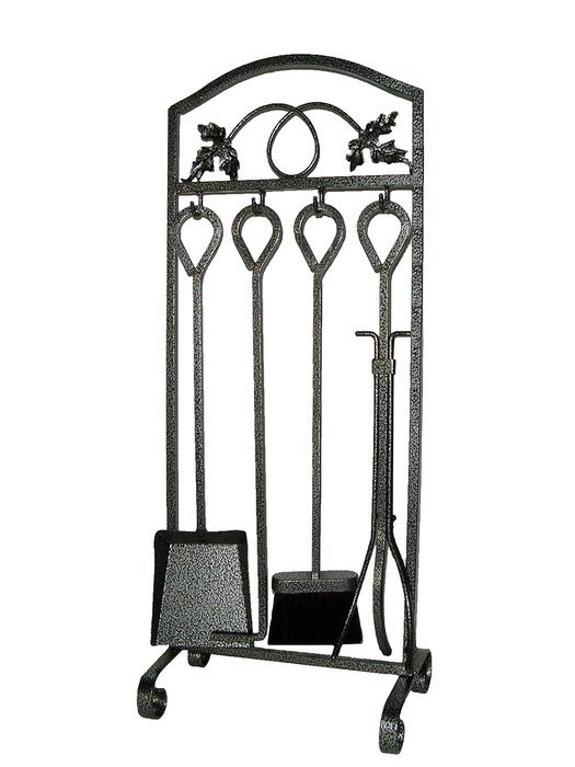 Amagabeli Fireplace Toolset 5 Pieces Wrought Iron Tools Rustic Leaf Design , 30-inch High , Pewter