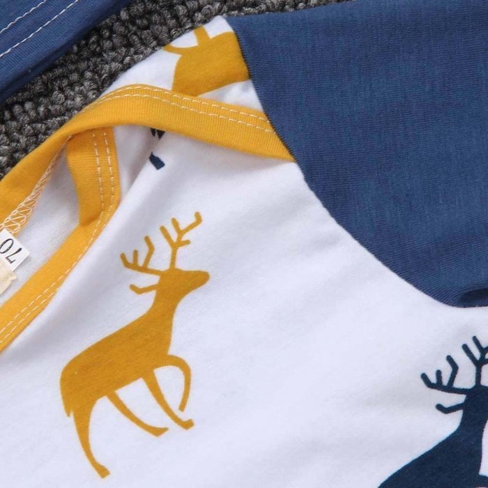 Clothes Set ,BeautyVan Newborn Kid Outfit Clothes Xmas Elk Print T-Shirt Tops+Pants Trousers+Hat Set (6M, Navy)