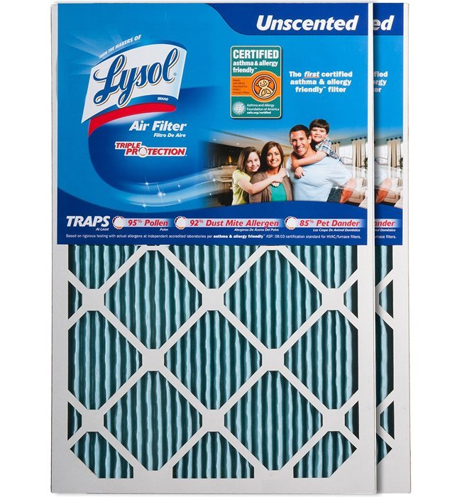 Lysol Triple Protection Furnace/AC Air Filter, 12" x 24" x 1", 2-Pack N72