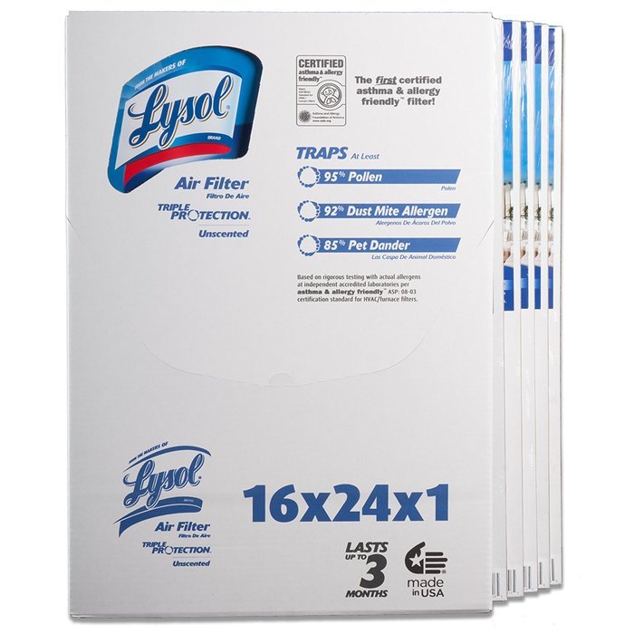 Lysol Triple Protection Furnace/AC Air Filter, 12" x 24" x 1", 2-Pack N74