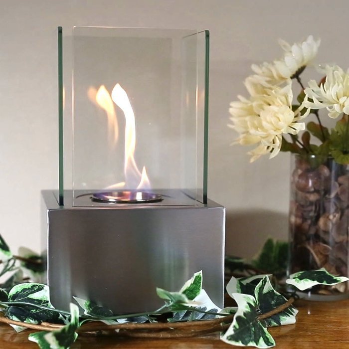 Sunnydaze Cubic Ventless Bio Ethanol Tabletop Fireplace, Black
