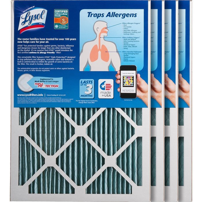 Lysol Triple Protection Furnace/AC Air Filter, 12" x 24" x 1", 2-Pack N78
