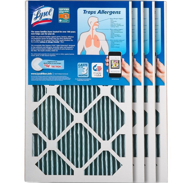 Lysol Triple Protection Furnace/AC Air Filter, 12" x 24" x 1", 2-Pack N81