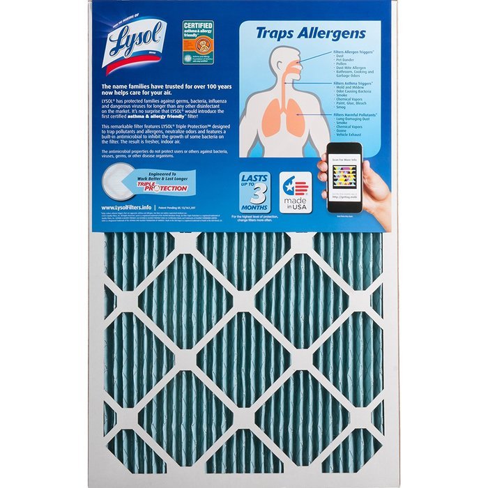 Lysol Triple Protection Furnace/AC Air Filter, 12" x 24" x 1", 2-Pack N83