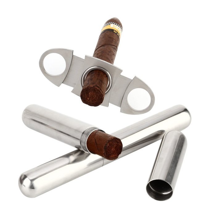 Scotte(TM) top grade cigar suit leather Cigar Cases with Cigar Cutter and 2 smoke tube N3