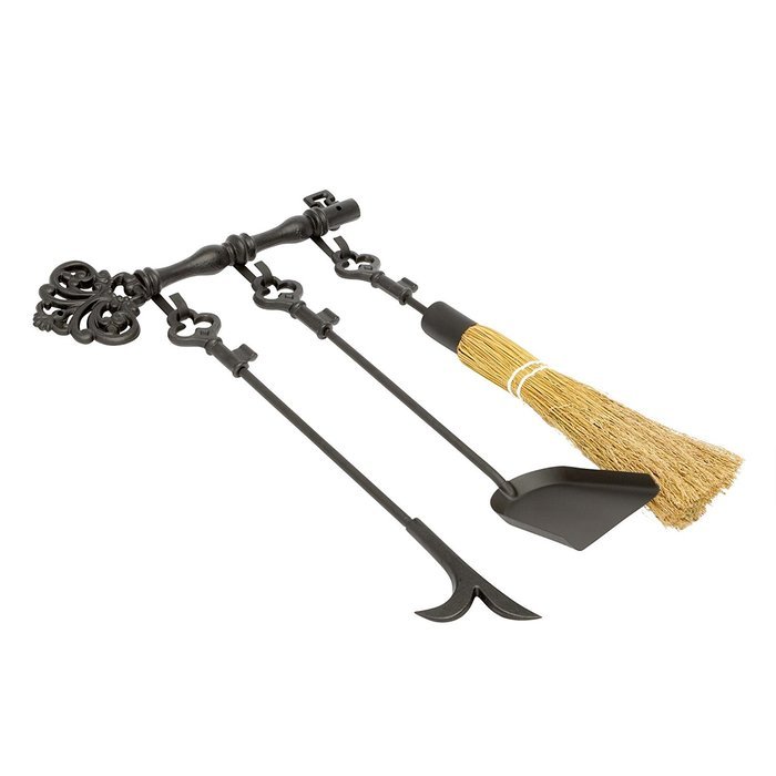 Black Iron Key Hanging Fireplace Tool Set