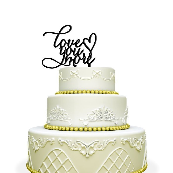 Love You More Wedding Cake Topper with Heart Black N2