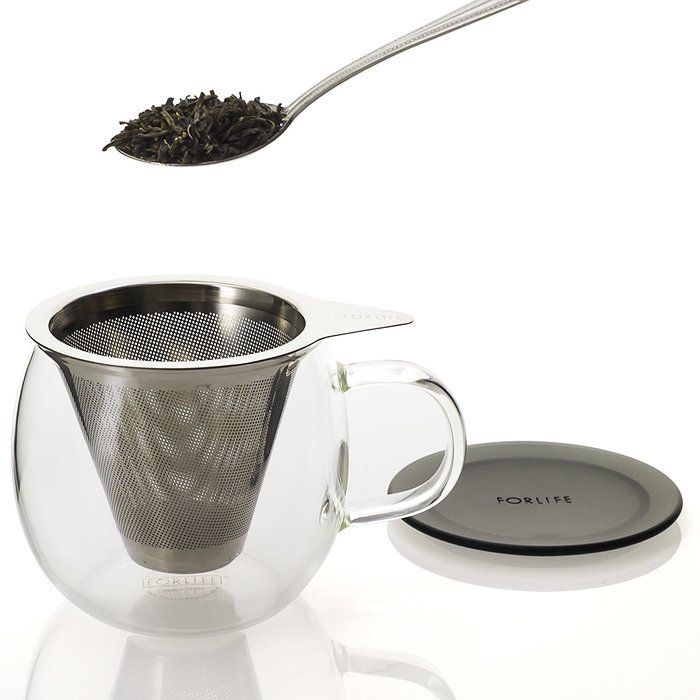 FORLIFE Lucidity Glass Brew-in-Cup with Stainless Infuser and Lid, 12-Ounce/355ml, Teal