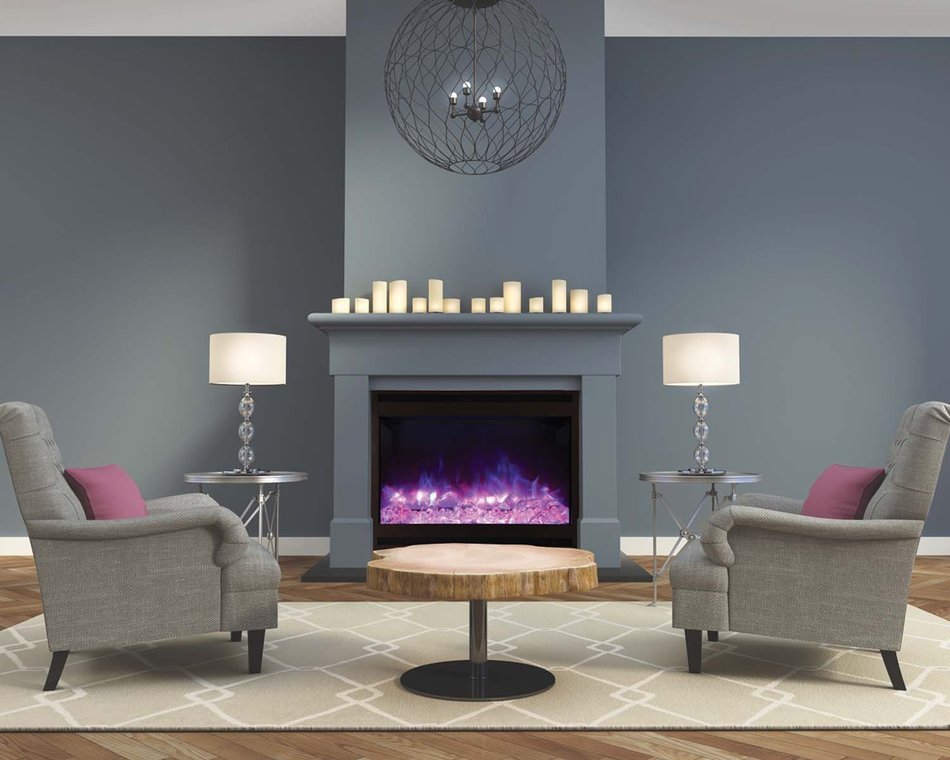 Amantii Zero Clearance Series Built-In Electric Fireplace with Square Frame and Ember Media Kit, 31 Inch N2