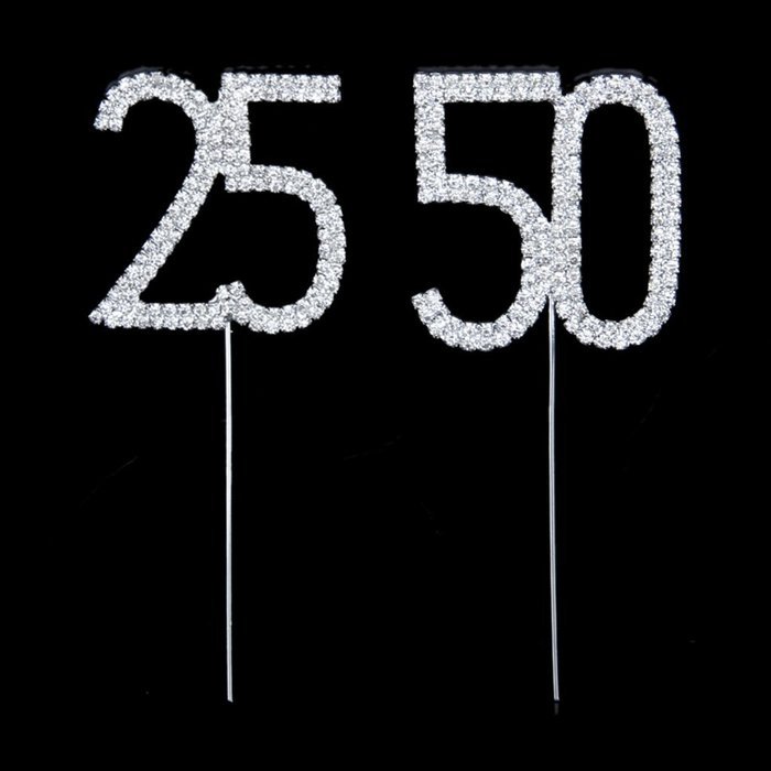 1 X 25th Anniversary Birthday Cake Topper w/Rhinestone Party Decoration
