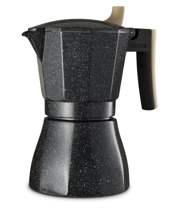 Osaka Stovetop Espresso Maker - Aluminum with Marbled Coating, Stove-Top Moka Pot "Nijo Castle" (6 Cup)