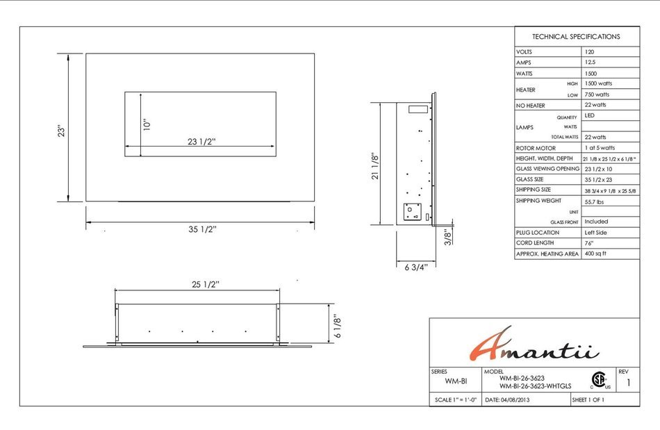 Amantii Enhanced Series Wall Mount/Built-In Electric Fireplace, 72 Inch N3