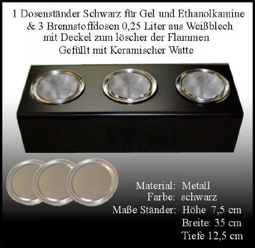 Gel + Ethanol Fire-Places Black Metal Stand With 0.25 Litre Ethanol Fuel Cans And Ceramic Sponges