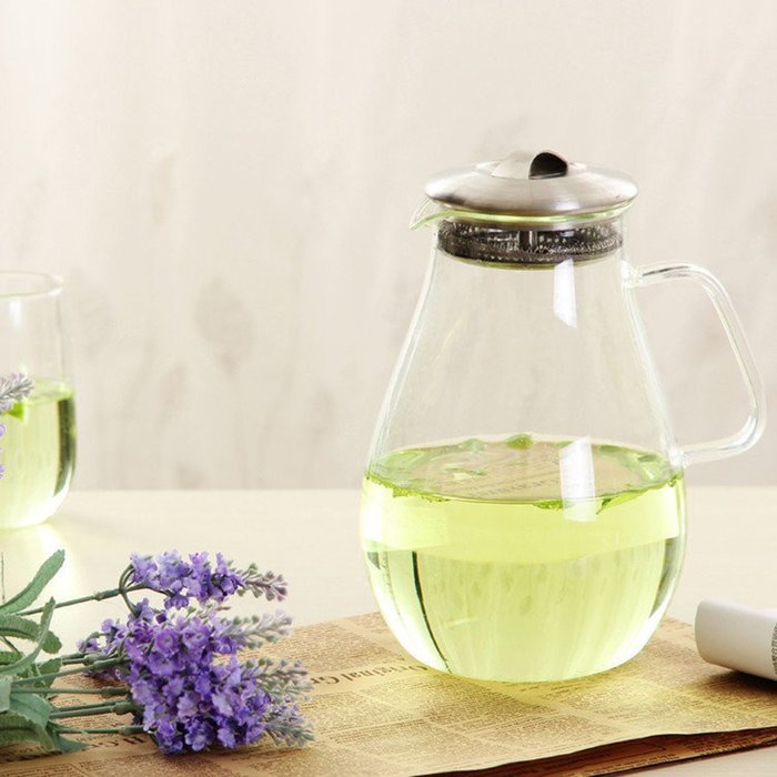 Artcome 64 Oz Large Heat Resistant Water Carafe with Stainless Steel Lid, Borosilicate Glass Beverage Pitcher... N2