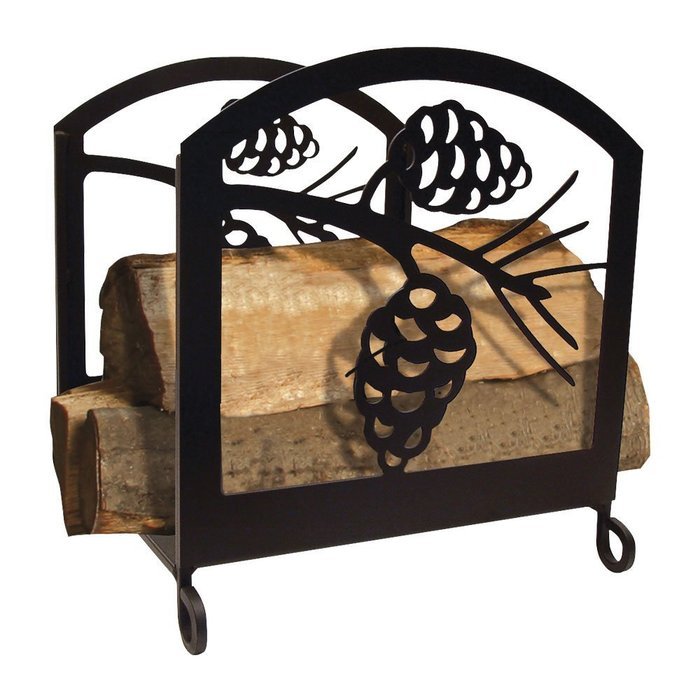 Village Wrought Iron Fireplace Pinecone Silhouette Wood Rack Log Holder FP-WR-89 N2