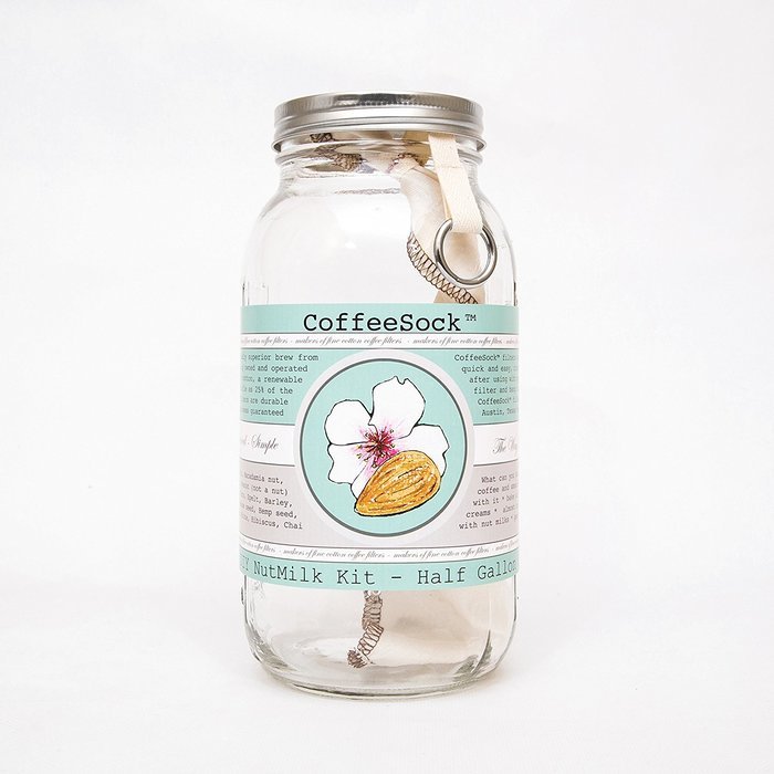 CoffeeSock NutMilk Kit- Reusable Organic Cotton Filter and Jar (NUTKIT32)