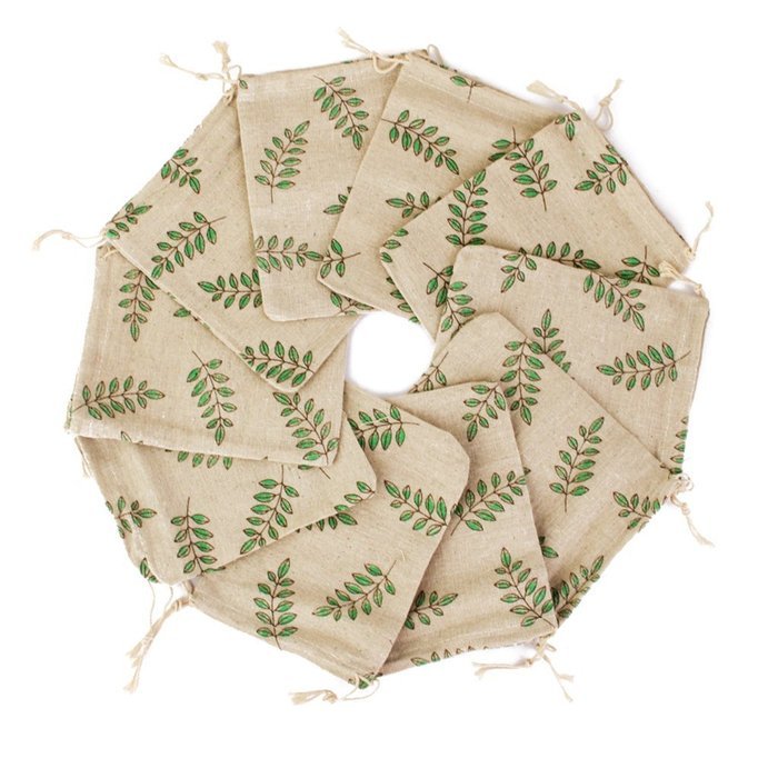 10 x Linen Jute Cloth Sack Jewelry Pouch Drawstring Gift Bags (Leaf Pattern) N2
