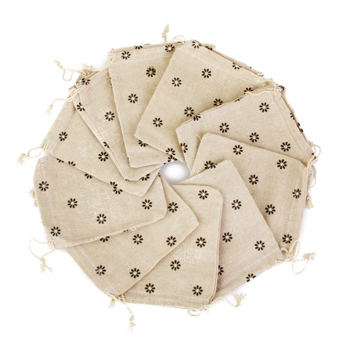 10 x Linen Jute Cloth Sack Jewelry Pouch Drawstring Gift Bags (Leaf Pattern) N4
