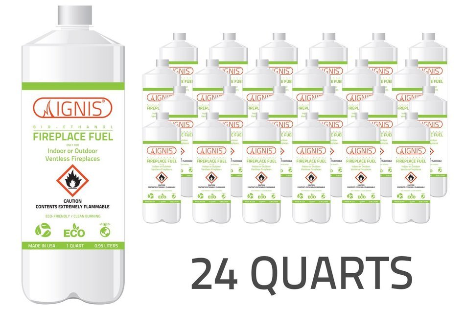 Ignis Bio Ethanol Fireplace Fuel - 36 Pack (36 1-Quart Bottles) N5