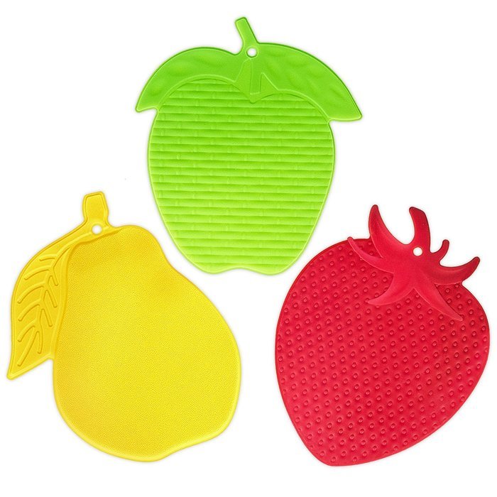 TKH Silicone Teapot Trivets Hot Pads, Set of 3, Red, Green & Yellow