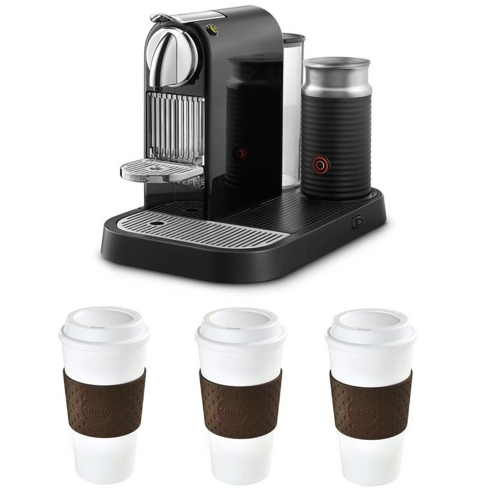 Nespresso Espresso Maker w/Aeroccino Milk Frother Reusable To Go Mug 3-Pack (Brown) Bundle includes Espresso Maker...