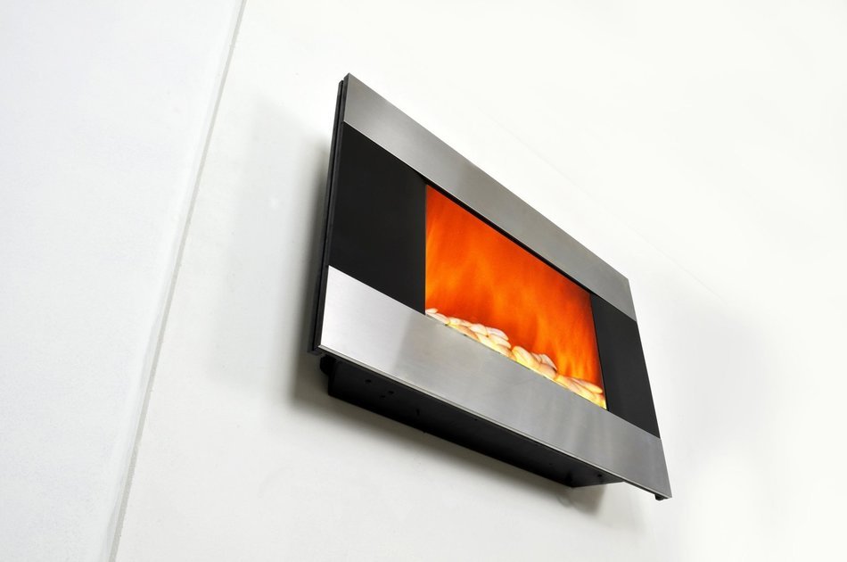 36 inch Wall Mount Stainless Panel Electric Fireplace Space Heater With Pebbles AX510DP N5