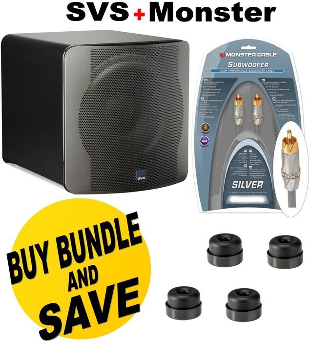 SVS SB2000 Piano Gloss 12'' 500-watt Powered Subwoofer + SVS SoundPath Subwoofer Isolation System 4-Pack + Monster...