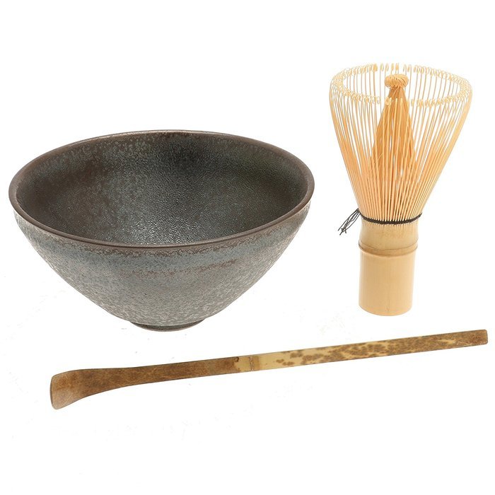 Japanese Matcha Chawan Bowl Gift Set:3 Natsume Black Crystal #110-100