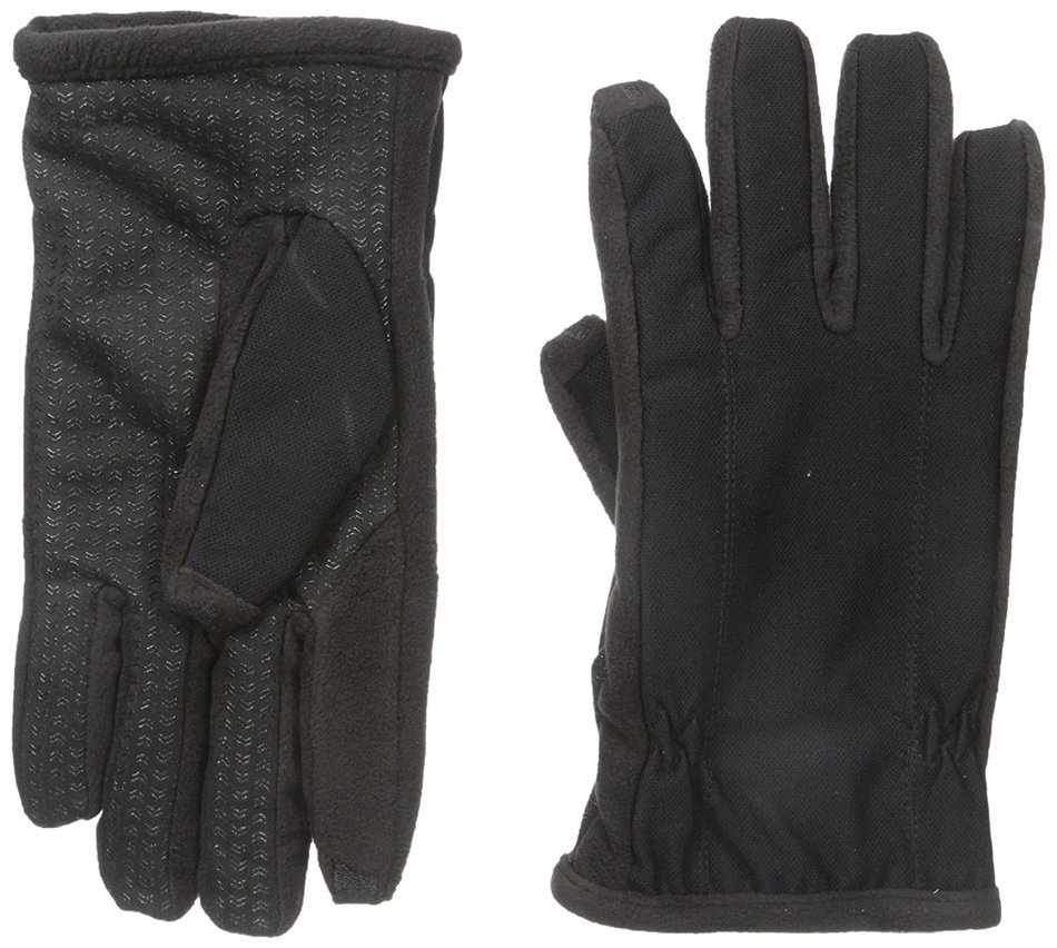 Isotoner Men's smarTouch 3-Finger Tech Stretch Gloves with Front Partial Gather & Silicon Gripper Palm, Fleece...