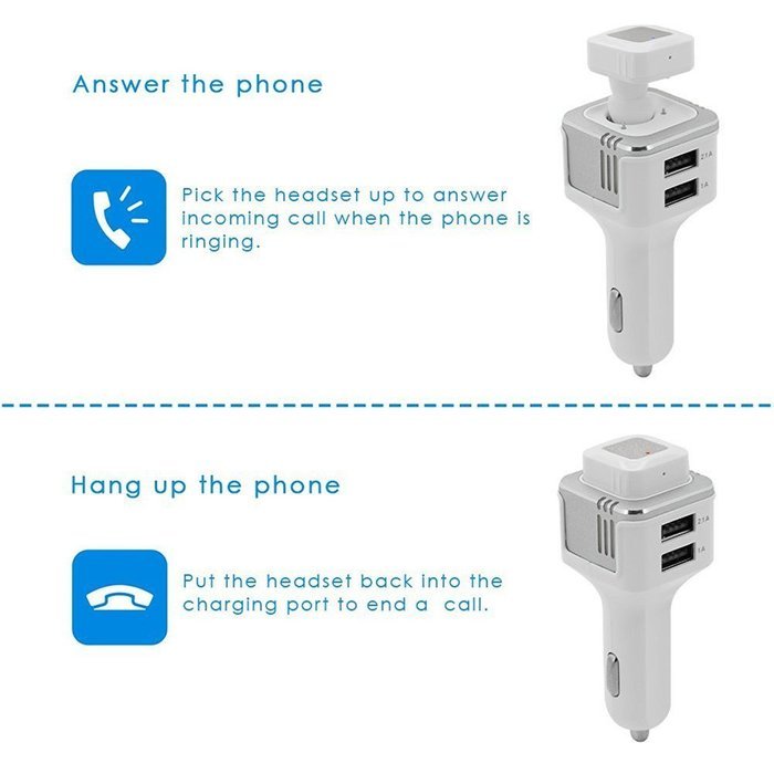 ATD Wireless Bluetooth Headset Car Dual USB Charger Anion Air Purification Oxygen Bar Humidifier(Silver) N6