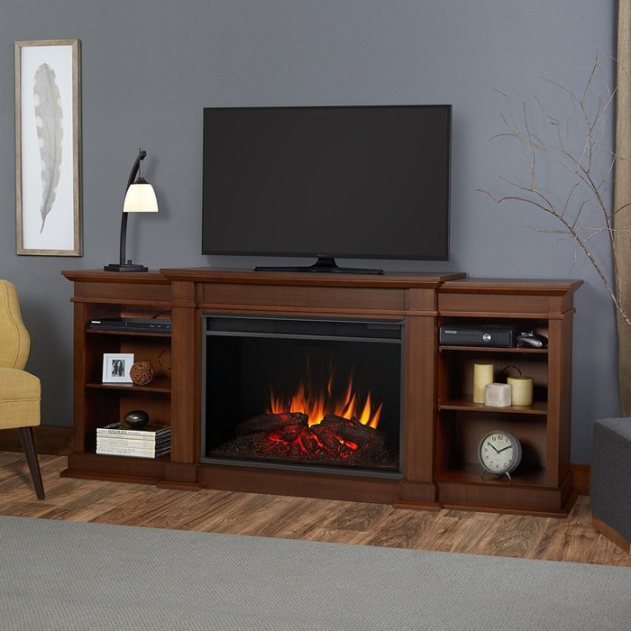 Real Flame 1290E-VBM 1290E Eliot Grand Entertainment Unit with Electric Fireplace, Vintage Black Maple, Large