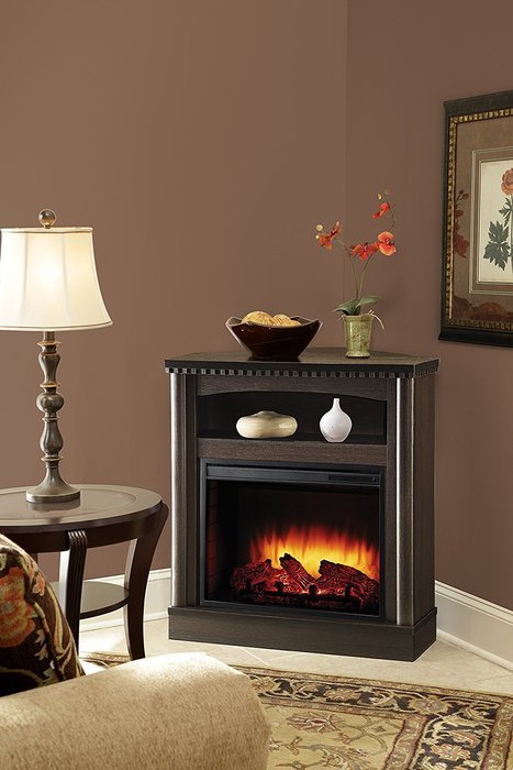 Pleasant Hearth Thompson Compact Wall/Corner Media Fireplace, Mocha N3