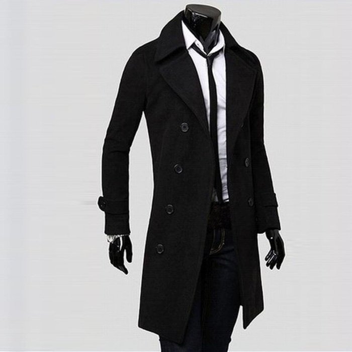 Men's Jacket,Laimeng Winter Slim Stylish Trench Coat Double Breasted Long Jacket Parka (M, Khaki)